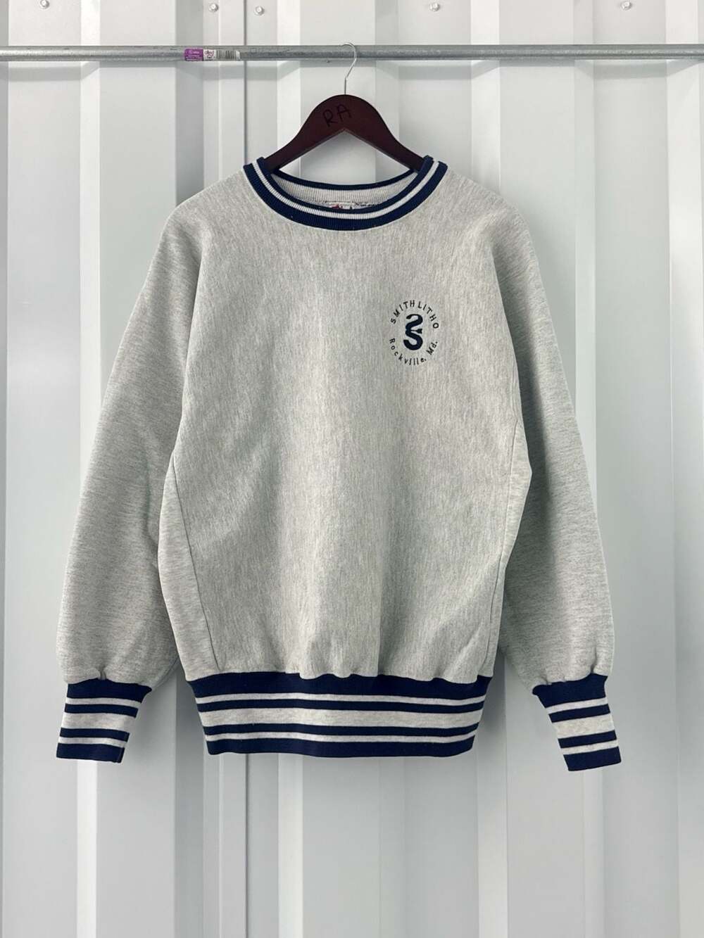 Vtg 90s Rugged Sweats Heavyweight Sweatshirt XL USA Gray Stripe Reverse Weave
